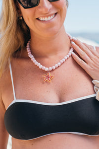 COLLAR CERAMICA ROSADA ESTRELLA TRANSPARENTE ROJA