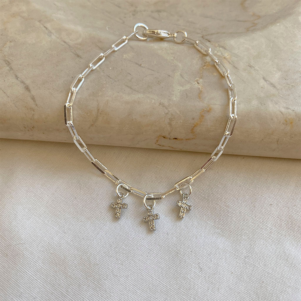 PULSERA PLATA CADENA ESLABONES CRUCES