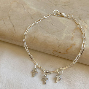 PULSERA PLATA CADENA ESLABONES CRUCES