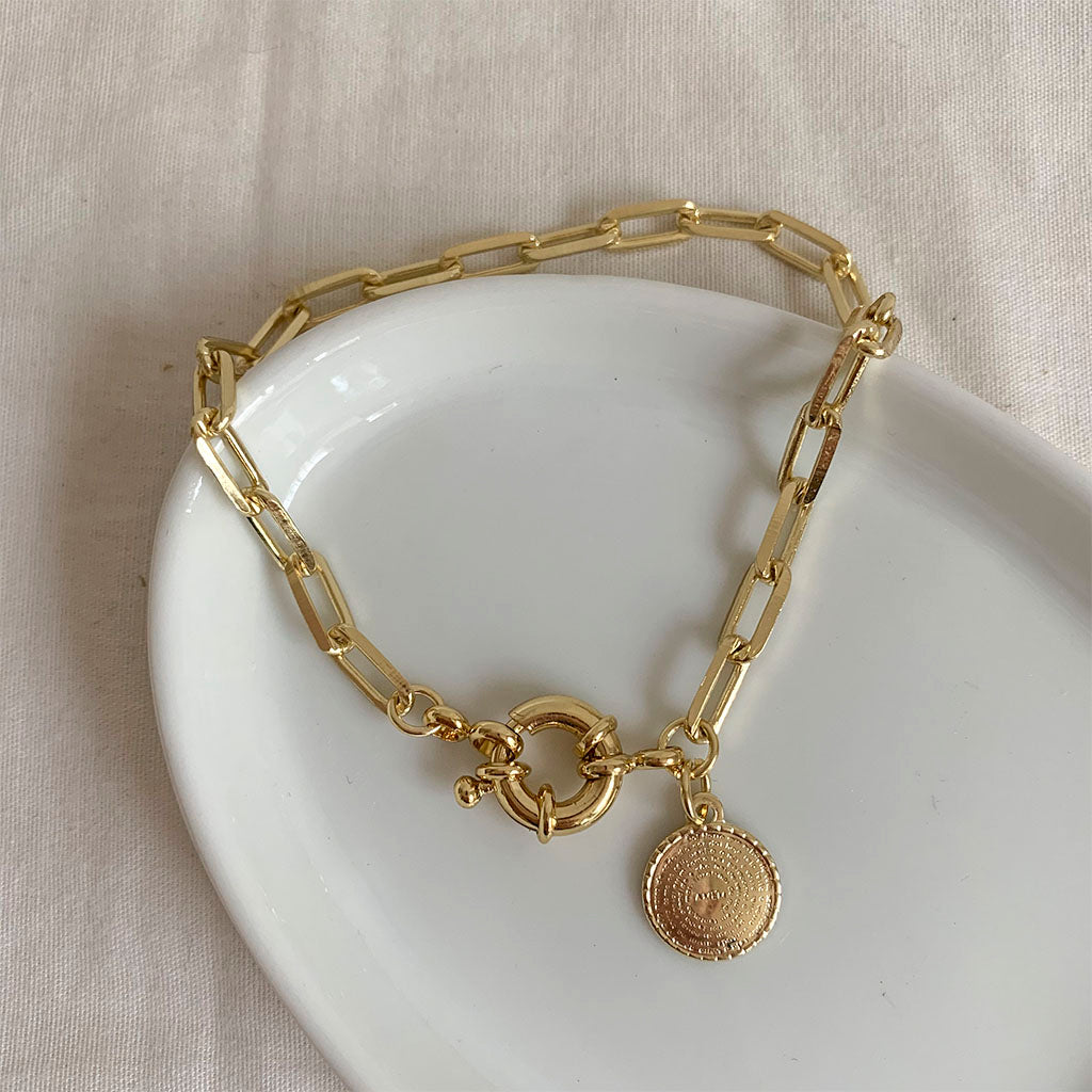 PULSERA GOLD CADENA MARINERO COLGANTE